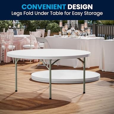 Flash Furniture 5' Round All-Occasion Plastic Folding Event Table for Parties and Trade Shows, Folding Banquet Table for Indoor/Outdoor Events, White - Image 4