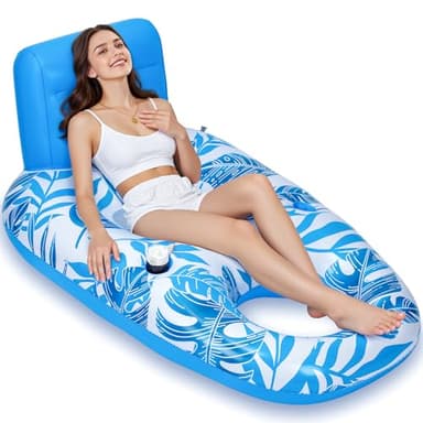 [2025 New Upgraded] Inflatable Pool Float Adult, Pool Lounger Float Raft Floating Chair Water Floaties with Headrest & Cup Holder, Adult Heavy Duty Pool Floaties for Swimming Pool, Lake, Beach Party - Image 9