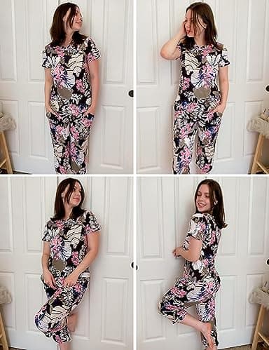 Ekouaer Women's Sleepwear Capri Pajama Sets Short Sleeve Two-Piece Pjs V Neck Tops & Capri Pants with Pockets S-3XL - Image 4