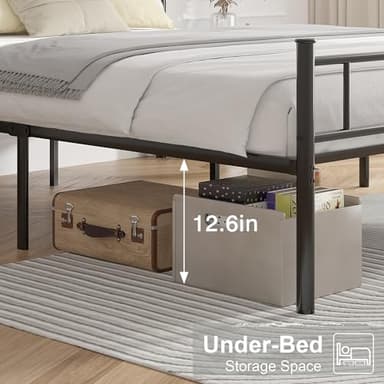 VECELO Full Size Bed Frame with Headboard, Heavy-Duty Platform with Metal Slats Support, No Box Spring Needed/Easy Assembly, Dark&Black - Image 5