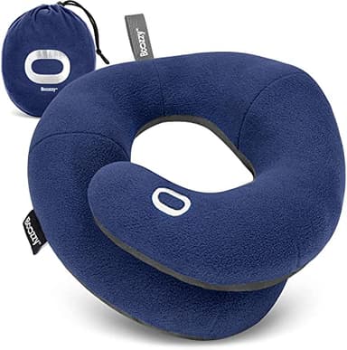 BCOZZY Travel Neck Pillow for Airplane – Patented Double Support for Head, Neck, and Chin. Best for Long Flights, Plane Sleeping & Car Rides. Adjustable Size. Fully Washable. Carry Bag. X-Large, Navy - Image 1