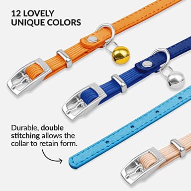 CollarDirect Leather Cat Collar with Bell - Kitten Collar, Small and Big Cat for Boy Cats, Girl Cats with Safety Elastic Strap (Neck Fit 8"-11", Light Blue) - Image 5