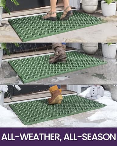 DEXI Front Door Mat Outside Entrance, 24x36 Welcome Rubber Doormat Waterproof, Drainage Heavy Duty Entry Mats with Non Slip Backing, Low Profile Dirt Trapper for Patio Entryway, Green - Image 5