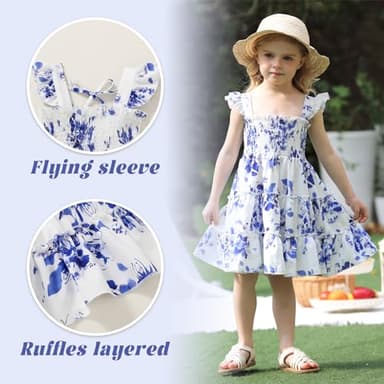YOUNGER TREE Toddler Girl Dress Kids Sleeveless Ruffle Dresses for Girls Summer Outfits Beach Sundress(Blue Floral,6-7 T) - Image 4
