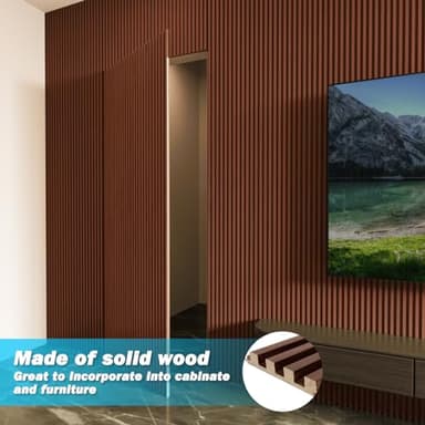 Art3d Slat Wood Wall Paneling for Interior and Ceiling Decoration - Pack of 4pcs + 1pc End-Trim, Size 108 x 5.7in.- Walnut - Image 5