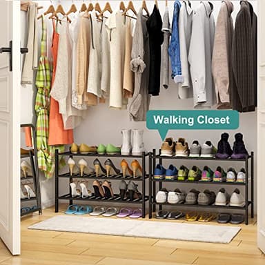 3-Tier Black Bamboo Shoe Rack for Entryway, Stackable | Foldable | Natural, Shoe Shelf Storage Organizer for Hallway Closet, Free Standing Shoe Racks for Indoor Outdoor - Image 4
