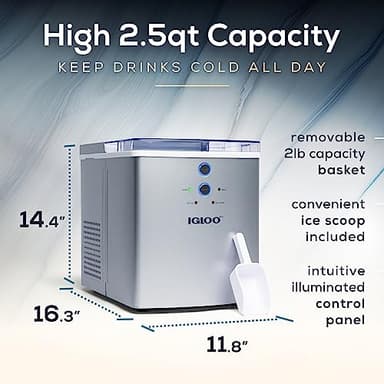 Igloo Electric Countertop Ice Maker Machine - Automatic and Portable - 33 Pounds in 24 Hours - Ice Cube Maker - Ice Scoop and Basket - Ideal for Iced Coffee and Cocktails - Silver - Image 2