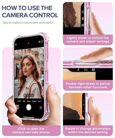 BERFY Compatible with iPhone 16 Case Glitter, [3 in 1] with Screen Protector + Camera Lens Protector, [Non-Yellowing] Clear Sparkle Slim Shockproof Hard Phone Cover for Women 6.1", Shiny Clear - Image 7