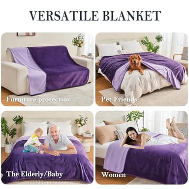 Yaning Waterproof Blanket 60"x80" for Adults, Reversible Waterproof Bed Cover for Dogs Cats Pets, Soft Leakproof Blanket for Bed Couch Sofa Furniture Protector, Dark Purple/Light Purple - Image 3