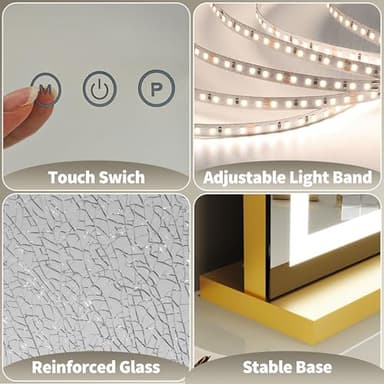 FENNIO 23" x 18" Vanity Mirror with Lights，LED Makeup Mirror，Hollywood Mirror with 3 Color Modes & Adjustable Brightness，Vanity Mirror Square Gold - Image 4