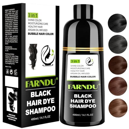 Farndu Black Hair Dye Shampoo for Women & Men, Gray Hair Coverage Herbal Natural 3 in 1 Hair Color Shampoo, Champu para canas - Image 1