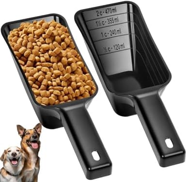2 Cup Dog Food Scoop(2 Pack), Plastic Pet Food Scoop with Measuring Lines for Accurate Pet Food Portions,Dishwasher Safe (Black - Image 3