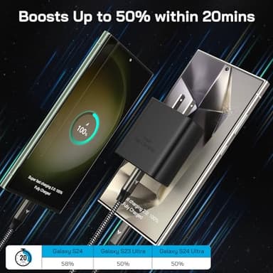 45W Super Fast Charger USB C, 45 Watt Type-C Android Phone Charger Fast Charging Block with 3X 6.6FT Type C Cords for Samsung Galaxy S25 Ultra/S24 Ultra/S24+/S23 Ultra/S23+/S22 Plus, Tab S9/S8 Ultra - Image 3