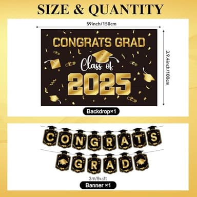 Graduation Decorations 2025 Gold Themed Set - Congrats Grad Banner, Class of 2025 Backdrop, Balloons & Streamers Kit - Complete Party Supplies for High School & College Celebrations - Image 3