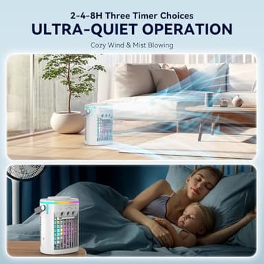 Portable Air Conditioner, Evaporative Air Cooler, 2-4-8H Timer Auto-Off &Remote, Water Tank, Three ultrasonic nozzles, 3-Speed Personal Air Conditioner Cooling Fan - Image 5
