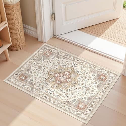 Vintage Living Room Area Rug 2x3 - Large Soft Washable Oriental Traditional Distressed Farmhouse Rugs for Bedroom - Indoor Floor Accent Carpet for Home Office House Decor - Golden Taupe - Image 1