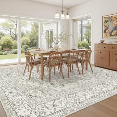 befbee 8x10 Area Rugs for Living Room, Stain Resistant Neutral Washable Rugs for Dining Room, Vintage Non-Slip Thin Large Size Beige Area Rug, Printed Vintage Home Decor Rug（Beige） - Image 7