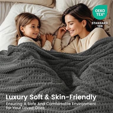 David's Home Ultra Soft Fleece Blanket Queen Size for Bed, Plush Shaggy Fluffy 3D Jacquard Waffle Throw for Couch, Warm Lightweight for Fall Winter,Fuzzy Aesthetic Room Decor,90x90 inches,Dark Grey - Image 2