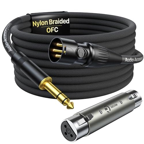 AA AUDIO ACCESSORY XLR Male to 1/4 Cable with XLR Female to Female Adapter Bundle, Rean Connectors from Neutrik, Kevlar-Reinforced Nylon Braided TRS Cable, Balanced Quarter Inch Cord, 6ft, OFC - Image 1