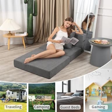 LOVMOC Folding Sofa Bed, High-Density Memory Foam Sofa Bed with a Fluffy Pillow, Floor Couch Guest Bed, Single Size, Dark Grey - Image 6