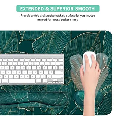 Ergonomic Large Mouse Pad and Keyboard Wrist Rest, Desk Pad for Keyboard and Mouse, 4-in-1 Large Gaming Mouse Pad with Wrist Support for Home Office Study Game-Green Leaves - Image 4