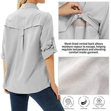 Toumett Women's UPF 50 Long Sleeve UV Sun Protection Safari Shirts Outdoor Quick Dry Fishing Hiking Travel Shirts(5071,Grey,S) - Image 2