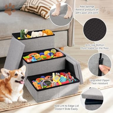 Zerbuger Wider Dog Stairs with Storage 18" H, 3-Step Sturdy Dog Steps for Large/Medium/Small Older Senior Dogs Cats, Folding Pet Stairs Climbing Bed or Couch, Arthritis-Friendly (Gray, No Condo) - Image 7