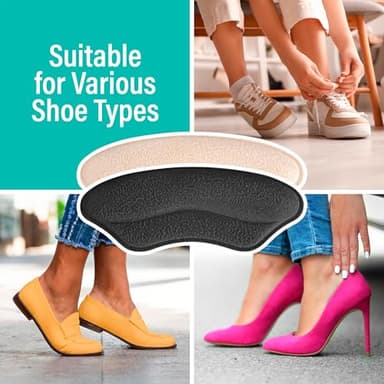 Comfwalk Heel Grip Cushion Pads - 4 Pairs, Self-Adhesive, Shoe Inserts for Loose Shoes, Snug Fit, Blister Prevention, Heel Comfort for Men and Women, Ideal for High Heels (Black & Beige, Lip-Shaped) - Image 7