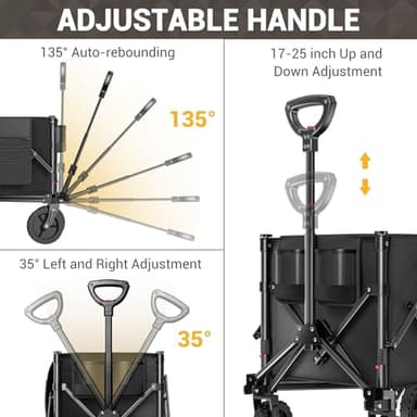 Elegear Wagon Cart Foldable Collapsible Heavy Duty, Folding Wagon with 360° All-Terrain Wheels&Smallest Folding Design, 220LBS Large Capacity Portable Utility Grocery Cart for Sports Camping Shopping - Image 5