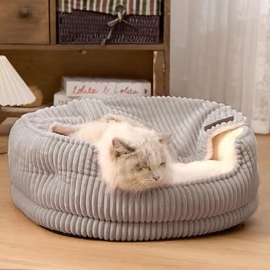 OMLIVLIES Cat Beds for Indoor Cats,with Soft Hooded Blanket.Comfortable Cute cat Bed,Removable Inner pad Washable with Non-Slip Bottom,Cozy Kitten、Small Dog Bed (Grey) - Image 1