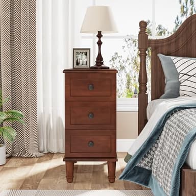 Tribesigns Solid Wood End Table, Fully Assembled Narrow Side Table with Drawers, Pre-Assembled Nightstand Slim Bedside Table for Small Spaces, Living Room, Bedroom, Brown - Image 6