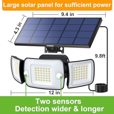 intelamp Solar Flood Lights Outdoor Waterproof, 6000mAh 1200LM Solar Powered Dual Motion Sensor LED Lighting Dusk to Dawn Security Floodlight Exterior with Remote 9.8ft Cable for Outside Garden House - Image 3