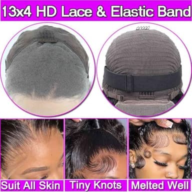 13x4 Lace Front Wigs Human Hair Pre Plucked 180 Density Brazilian Wet and Wavy Human Hair Wigs for Black Women Glueless Curly Lace Frontal Wig Natural Color (22 Inch) - Image 4