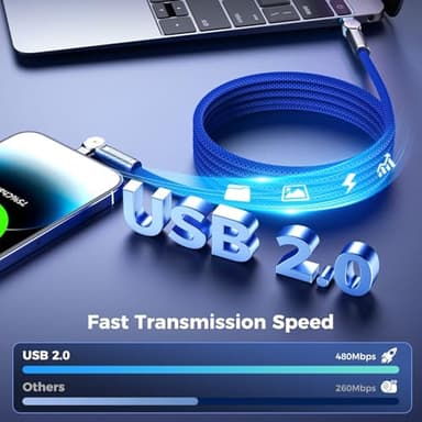 USB C to USB C Cable 6.6ft,240W 2-Pack Braided 180°Rotating Type C Charging CableFast Charge for iPhone 15/16/16Pro/16Plus/16ProMax,MacBook Air,iPad Pro,Pixel,Samsung Galaxy S23/S24 Ultra-Blue - Image 3
