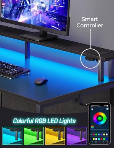 Seventable Computer Desk with Power Outlets & LED Light, 39 inch Home Office Desk with 5 Drawers, Writing Desk with Monitor Stand,Work Desk for Home Office, Black - Image 4