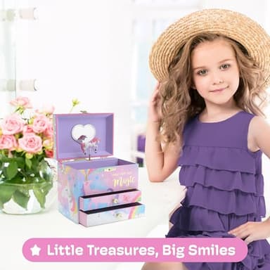 Jewelkeeper Unicorn Musical Jewelry Box for Girls - Cotton Candy Unicorn Design Music Box with 2 Pullout Drawers to Store Earrings, Necklace and Bracelets, Plays The Beautiful Dreamer Tune - Image 2