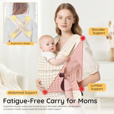 Baby Carrier Newborn to Toddler- Ergonomic,Cozy and Lightweight Infant Carrier for 7-40lbs,3 Carry Positions Newborn Carrier,Houndstooth - Image 4