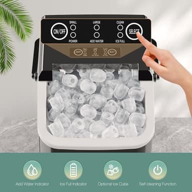 SMUG Countertop Ice Maker, 9 Cubes in 6 Mins, 26lbs in 24Hrs, 2 Sizes of Bullet Ice, Auto-Cleaning, Portable Ice Machine with Handle, Basket and Scoop for Home Kitchen, Party and Camping (Deep Black) - Image 4