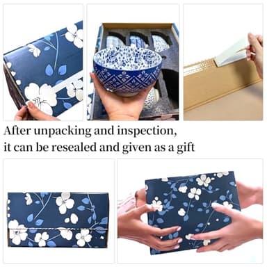 KeQiu Japanese Ceramic Bowls Set of 6, 28 Oz Large Asian Porcalain Ramen Soup Salad Cereal Noodle Bowls with 6 Spoons, Deep Bowls for Kitchen Decor and Housewarming Gift, Dishwasher & Microwave Safe - Image 3