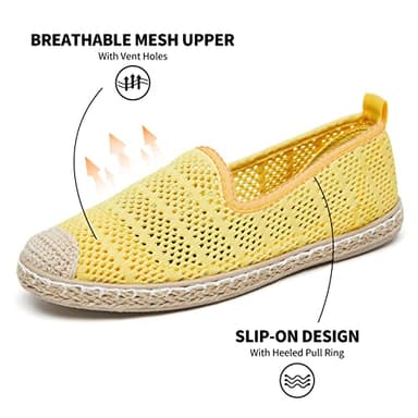 BABUDOG Women's Breathable Mesh Flats Shoes, Soft Loafers Flats, White Slip on Shoes Loafers(Yellow.US8) - Image 2