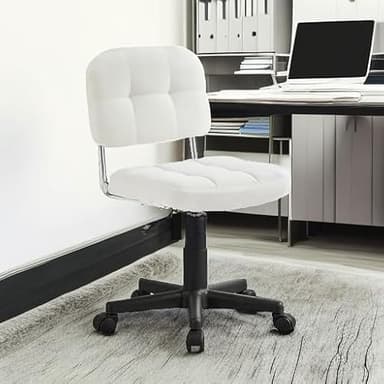 VECELO Modern Armless Home Office Desk Chair 360°Rolling Swivel Adjustable Height for Make Up/Bed Room/Small Space, Linen Fabric - Image 6