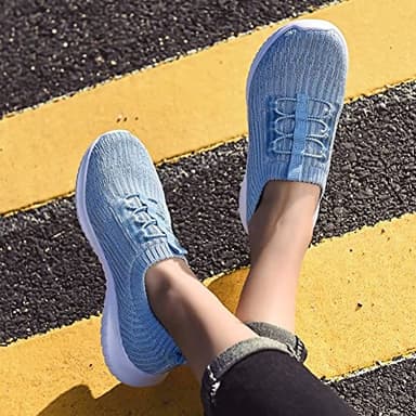 TIOSEBON Women's Lightweight Casual Walking Athletic Shoes Breathable Running Slip-On Sneakers for Jogging Workout Soft Shoes US 8.5 Light Blue - Image 2