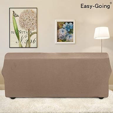 Easy-Going Stretch 4 Seater Sofa Slipcover 1-Piece Sofa Cover Furniture Protector Couch Soft with Elastic Bottom for Kids, Polyester Spandex Jacquard Fabric Small Checks Camel - Image 3