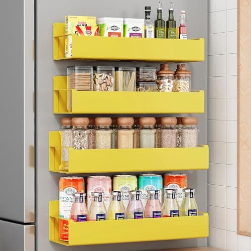 Vetacsion 4 Pack Moveable Fridge Magnetic Spice Racks,Metal Yellow - Image 1