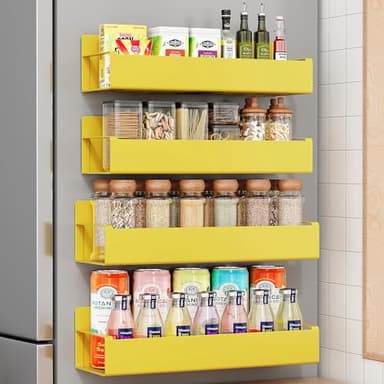 Vetacsion 4 Pack Moveable Fridge Magnetic Spice Racks,Metal Yellow - Image 1