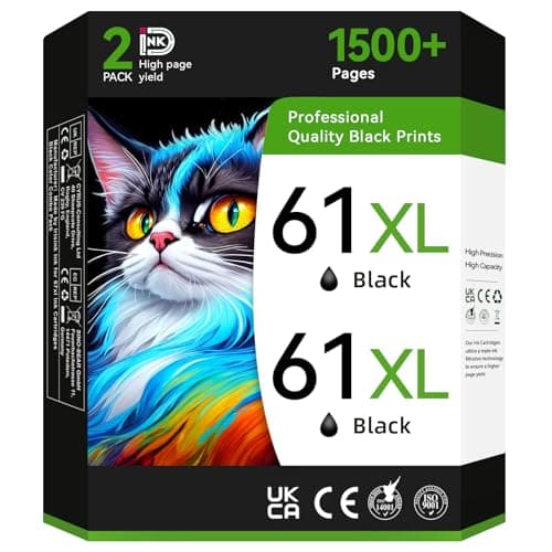 Printer Ink 61 61XL Black Compatible for HP 61 Black Ink Cartridge Work for Envy 4500 5530 4502 5535 Officejet 4630 4632 4635 DeskJet 2540 1010 3050a Printer Ink Cartridges(2 Black) - Image 1