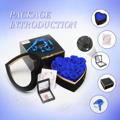 Casaido Preserved Roses Flowers for Delivery 16 Pcs, Forever Flores in Heart Box with Necklace, Eternal Rose Anniversary Birthday Gift for Women Wife Girlfriend, Rosas for Valentines Christmas, Blue - Image 3