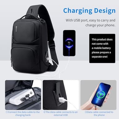 Sling Backpack Men, Waterproof Shoulder Bag with USB Charging Port, Holds 9.7 Inch ipad, Sling Bag for Traveling, Sporting, Cycling, Daily - Image 4