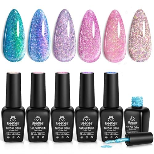 Beetles Glitter Gel Nail Polish 6 Colors Sparkle Pink Purple Blue Gel Polish Kit Chameleon Crushed Diamond Multifunction Soak off Uv Nail Gel DIY Manicure - Image 1