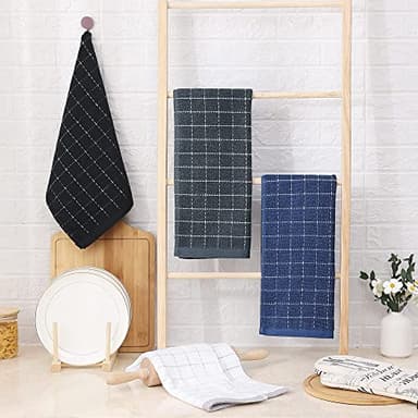 Homaxy 100% Cotton Terry Kitchen Towels(Navy+Grey+Black, 13 x 28 inches), Checkered Designed, Soft and Super Absorbent Dish Towels, 6 Pack - Image 6